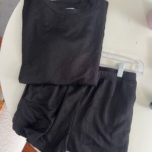 Black Ribbed Women's Pajama Set